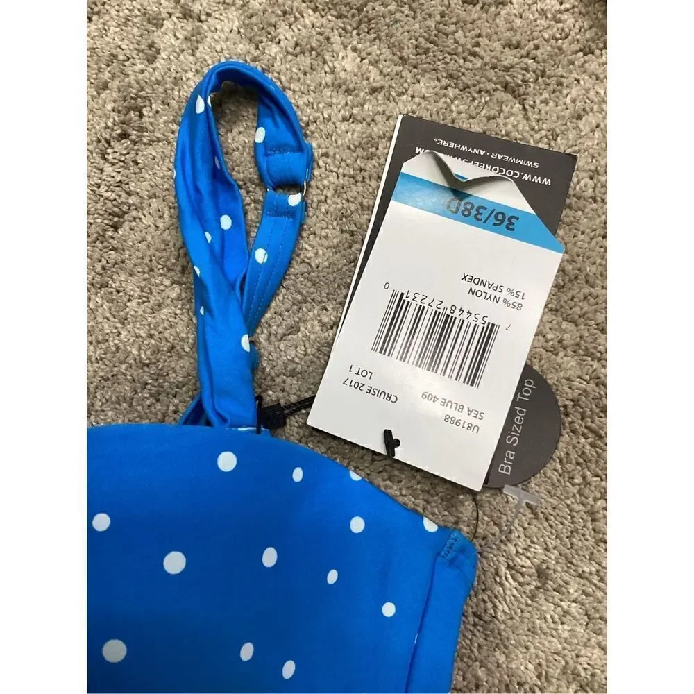 New. Coco Reef 36/38D blue polka dot five way bikini top.